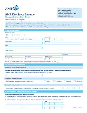 AMP KiwiSaver Direct Debit Change Form