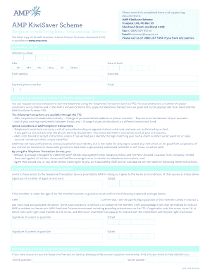 AMP KiwiSaver Scheme Telephone Transaction Service Form