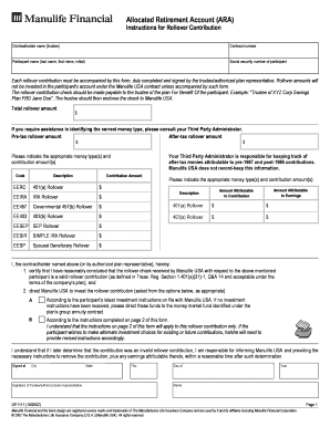 Allocated Retirement Account Rollover Contribution Form