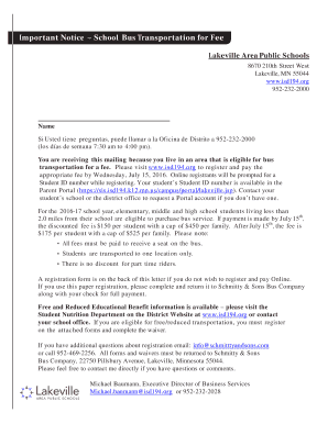 School Bus Transportation Fee Registration Form