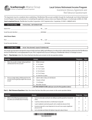PlanMember Investment Advisory Agreement and Risk Tolerance Questionnaire