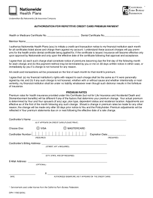 Authorization for Credit Card Premium Payment