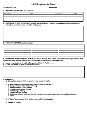 Church Annual Supplemental Sheet
