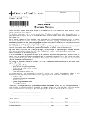 Home Health Discharge Planning Form