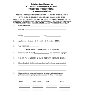 Miscellaneous Professional Liability Application