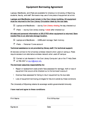 University of Wyoming Equipment Borrowing Agreement