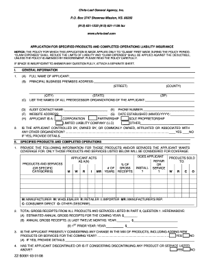 Application for Specified Products and Completed Operations Liability Insurance