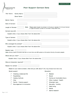 Peer Support Contact Data Form