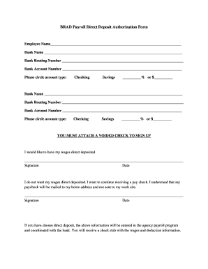 Payroll Direct Deposit Authorization Form