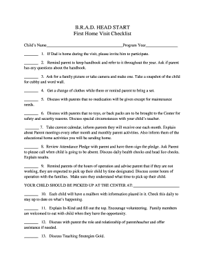 Head Start First Home Visit Checklist