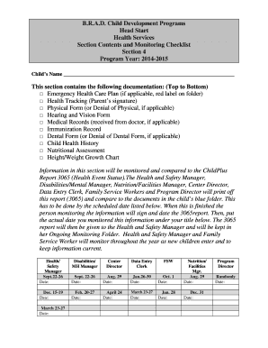 Head Start Health Services Monitoring Checklist