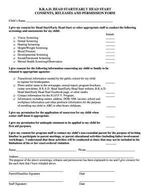 Head Start Consent and Permission Form