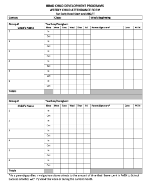 Weekly Child Attendance Form