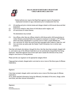Head Start Child Abuse Declaration Form