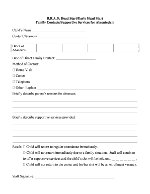 Head Start Absenteeism Support Form