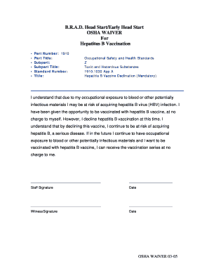 OSHA Hepatitis B Vaccination Waiver