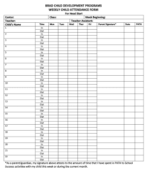 Weekly Child Attendance Form