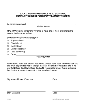 Head Start Denial of Consent Form