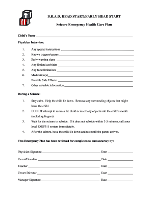 Seizure Emergency Health Care Plan
