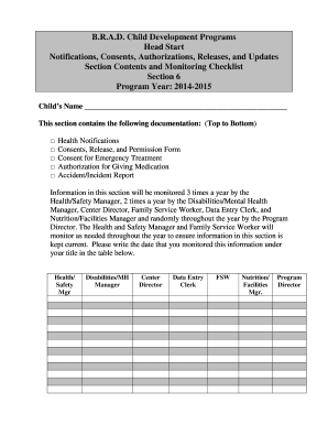 Head Start Health and Safety Forms
