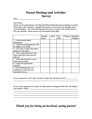 Head Start Parent Meeting Survey