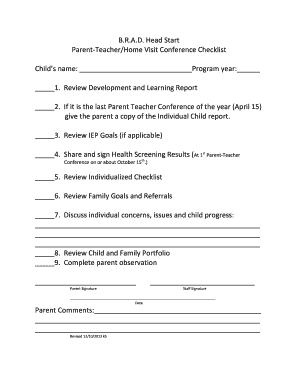 Parent-TeacherHome Visit Conference Checklist Childs