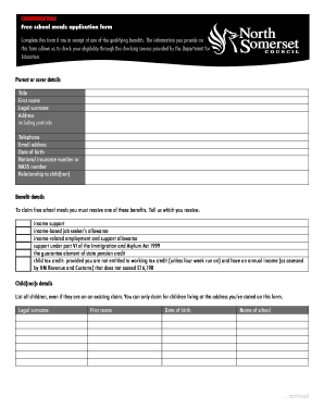 UK Free School Meals Application Form