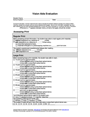Vision Aids Evaluation Form