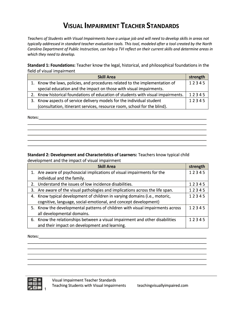 Fillable Online VISUAL IMPAIRMENT TEACHER STANDARDS Fax Email Print