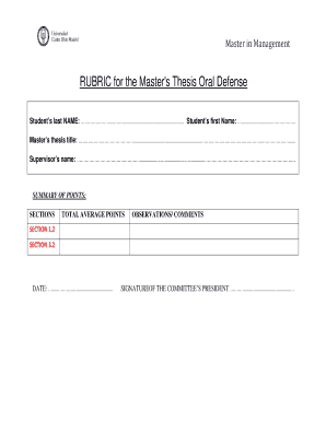 Master's Thesis Oral Defense Rubric