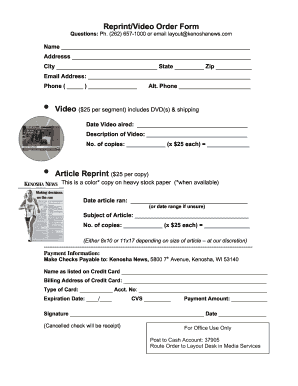 Reprint/Video Order Form