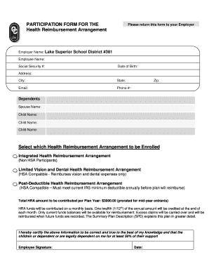 Health Reimbursement Arrangement Enrollment Form