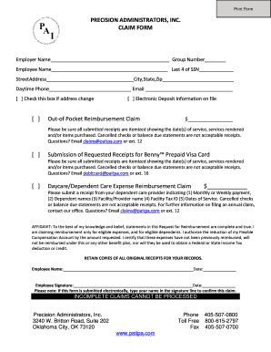 Precision Administrators Claim Form