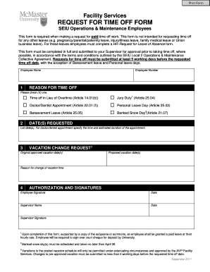 Annual leave request - Facility Services REQUEST FOR TIME OFF FORM