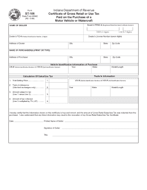 Indiana ST-108 Certificate of Gross Retail or Use Tax