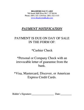 Brasher's Salt Lake Auto Auction Registration Agreement