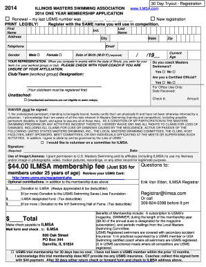 2014 Illinois Masters Swimming Membership Application