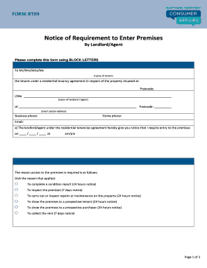 Notice of Requirement to Enter Premises