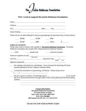 Jackie Robinson Foundation Donation Form
