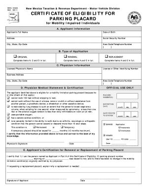 New Mexico Parking Placard Application