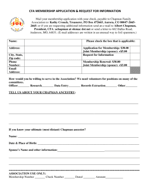 Fillable Online CFA MEMBERSHIP APPLICATION REQUEST FOR INFORMATION Fax ...