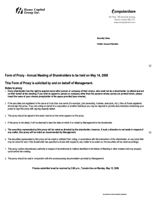 Proxy Form for Annual Meeting of Shareholders