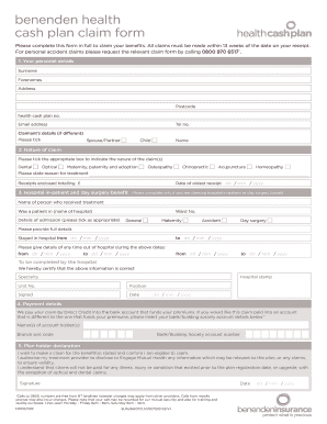 Benenden Health Cash Plan Claim Form