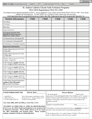 St. Andrew Catholic Church Faith Formation Registration