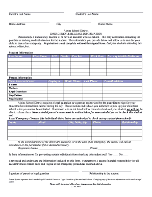 Alpine School District Emergency Release Form