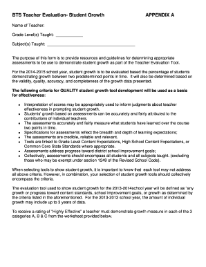 BTS Teacher Evaluation - Student Growth Form