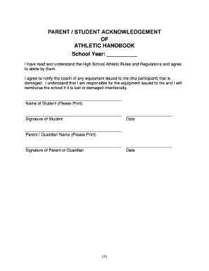 Parent Student Acknowledgement of Athletic Handbook