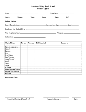 School Medical Exam Form