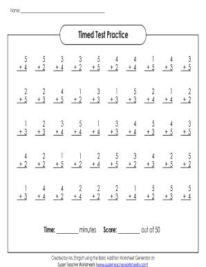 Basic Addition Timed Test Practice