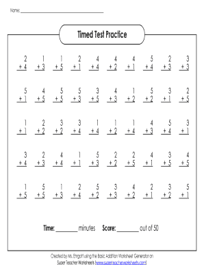 Basic Addition Timed Test Practice Worksheet